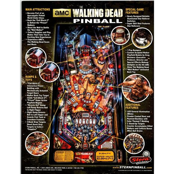 The Walking Dead Pinball Machine FLYER Original Game Artwork 2 Sides Zombie 2014 - Picture 2 of 2